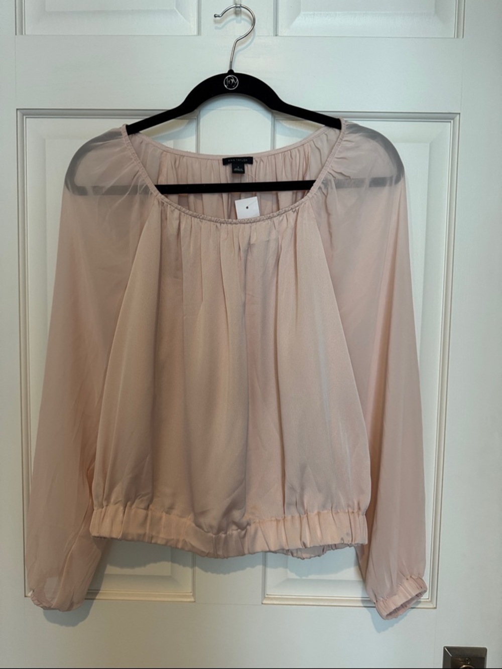 Ann Taylor Blush Sheer Long-Sleeve Peasant Blouse